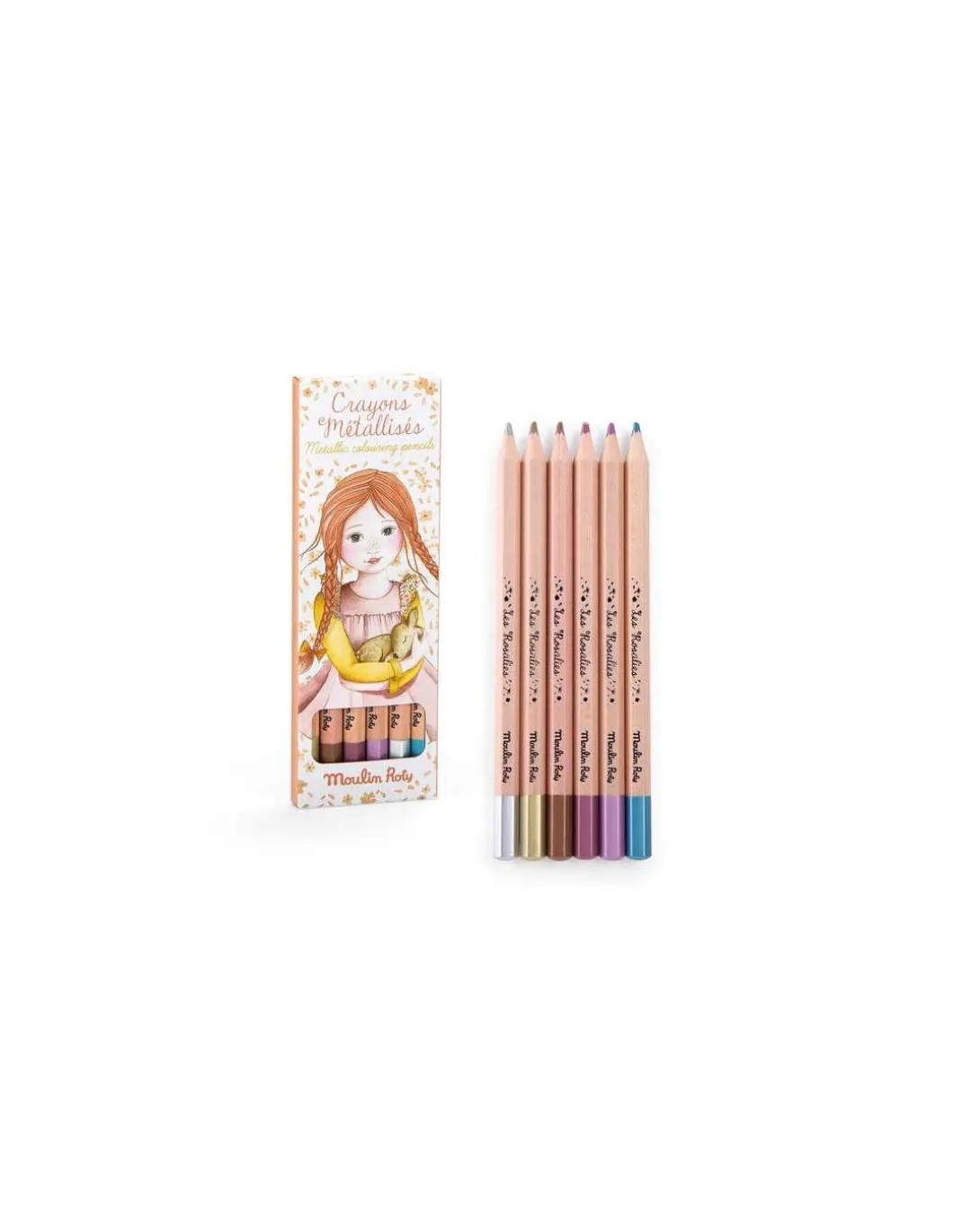 6 crayons métallisés Les Rosalies - Moulin Roty