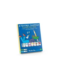 8 feutres tampons 2 en 1 Les Loufoques - Moulin Roty