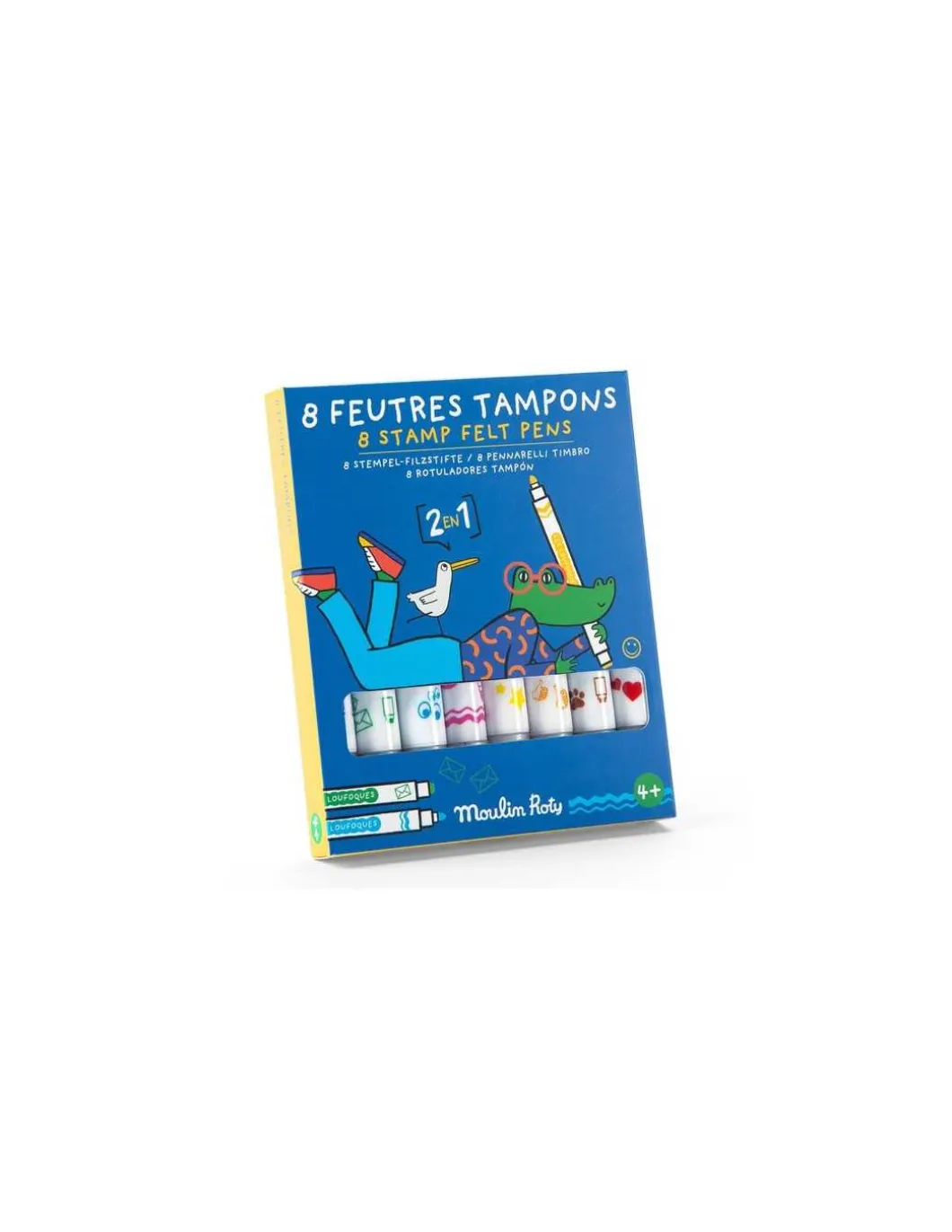 8 feutres tampons 2 en 1 Les Loufoques - Moulin Roty