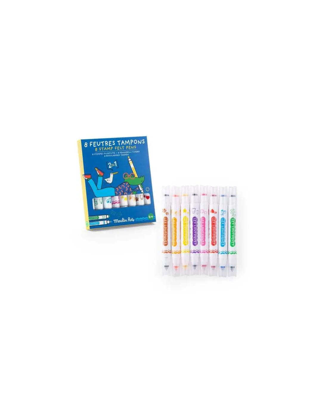8 feutres tampons 2 en 1 Les Loufoques - Moulin Roty