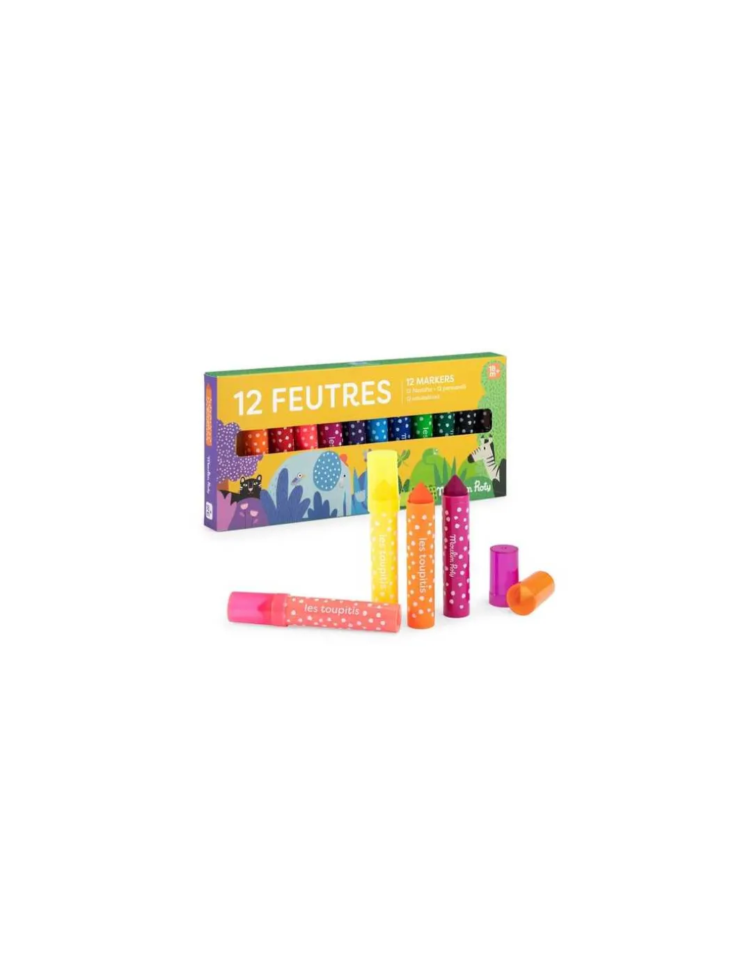 12 gros feutres pointes coniques Les Toupitis - Moulin Roty