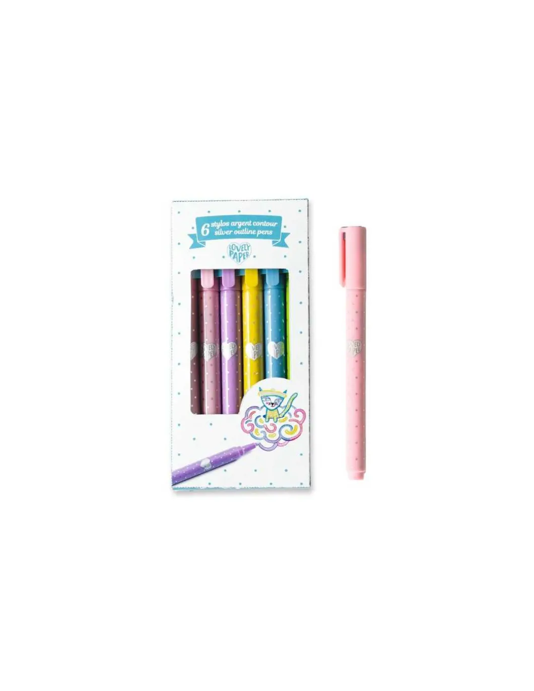6 stylos argent contour - Djeco