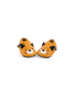 Chaussons cuir chat moutarde Les moustaches 12/18 m - Moulin Roty