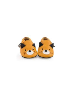 Chaussons cuir chat moutarde Les moustaches 6/12 m - Moulin Roty