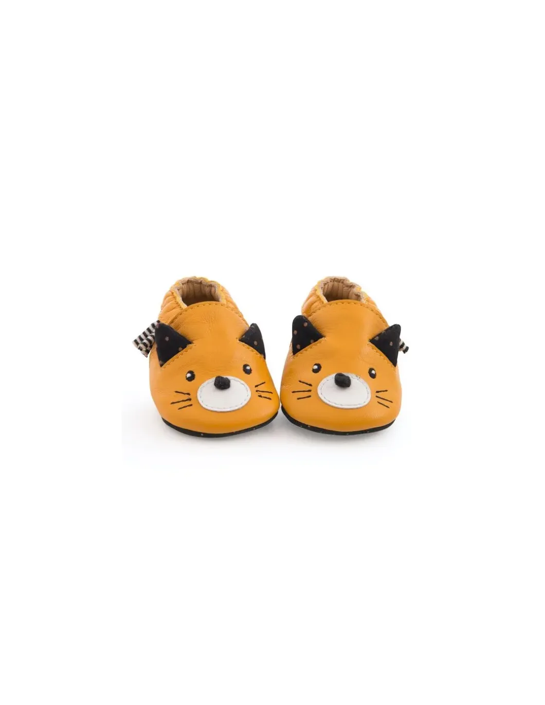 Chaussons cuir chat moutarde Les moustaches 6/12 m - Moulin Roty