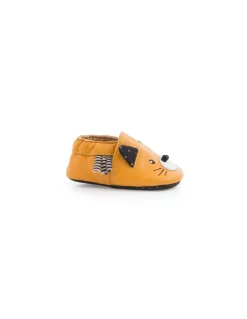 Chaussons cuir chat moutarde Les moustaches 6/12 m - Moulin Roty