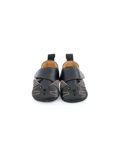Chaussons cuir chat noir Les moustaches 18/24 m - Moulin Roty