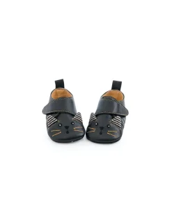 Chaussons cuir chat noir Les moustaches 18/24 m - Moulin Roty