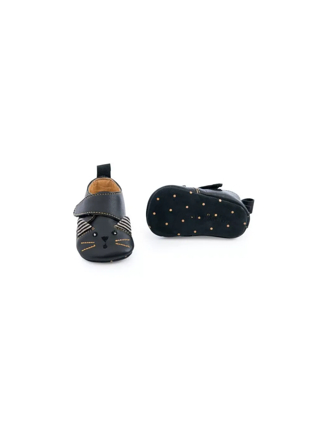 Chaussons cuir chat noir Les moustaches 12/18 m - Moulin Roty