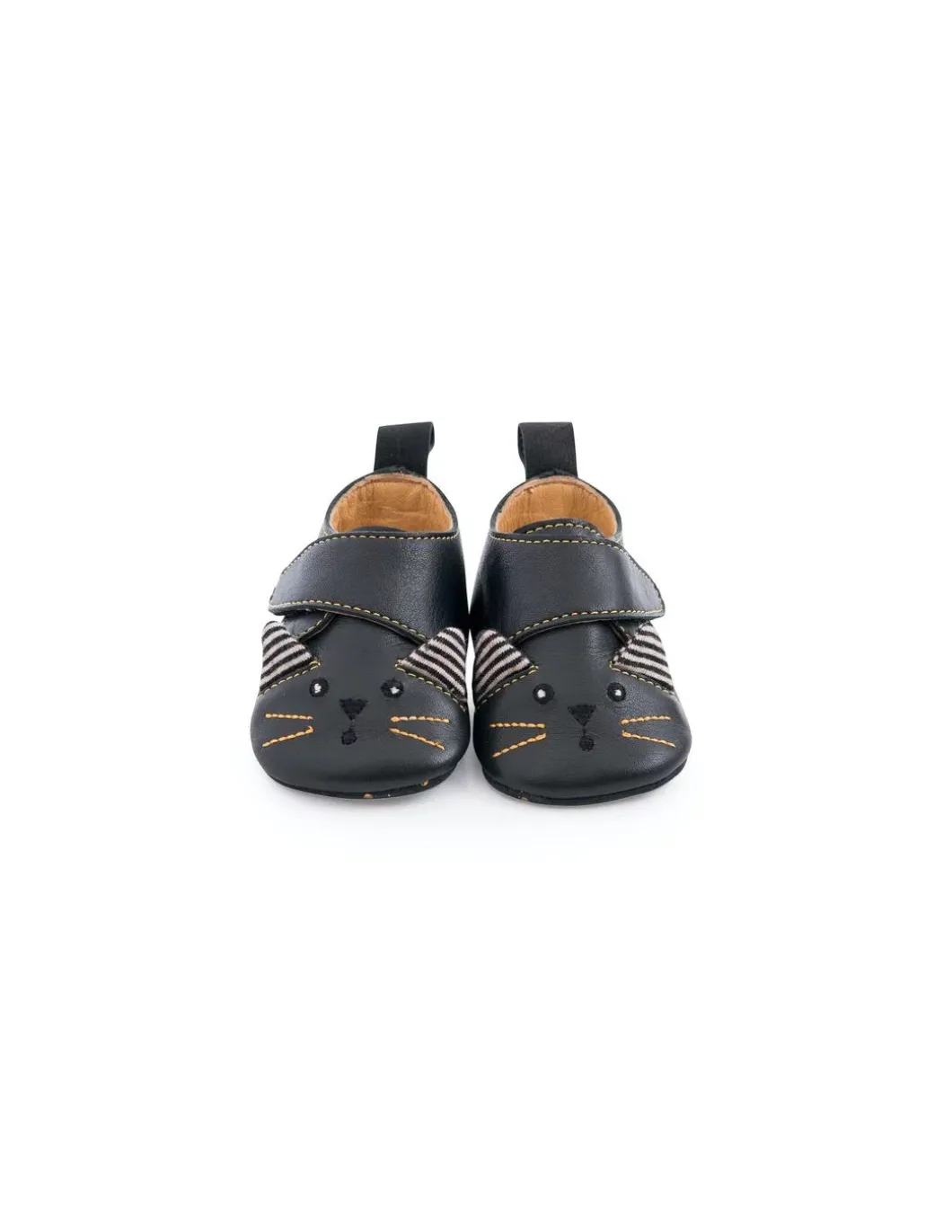 Chaussons cuir chat noir Les moustaches 6/12 m - Moulin Roty