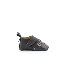 Chaussons cuir chat noir Les moustaches 0/6 m - Moulin Roty