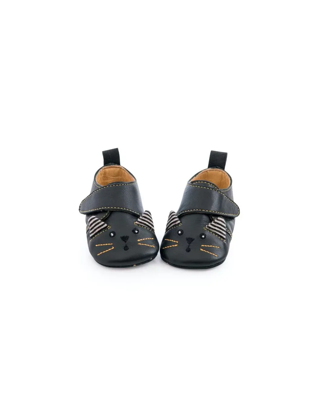 Chaussons cuir chat noir Les moustaches 0/6 m - Moulin Roty