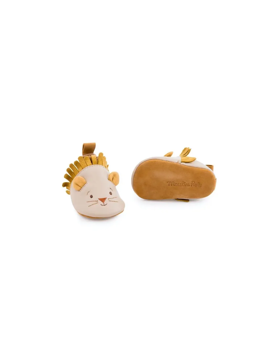 Chaussons cuir lion beige Sous mon baobab 0/6 m - Moulin Roty