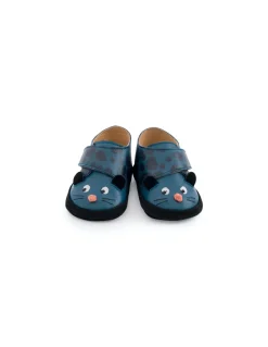 Chaussons cuir panthère bleu Dans la jungle 0/6 m - Moulin Roty