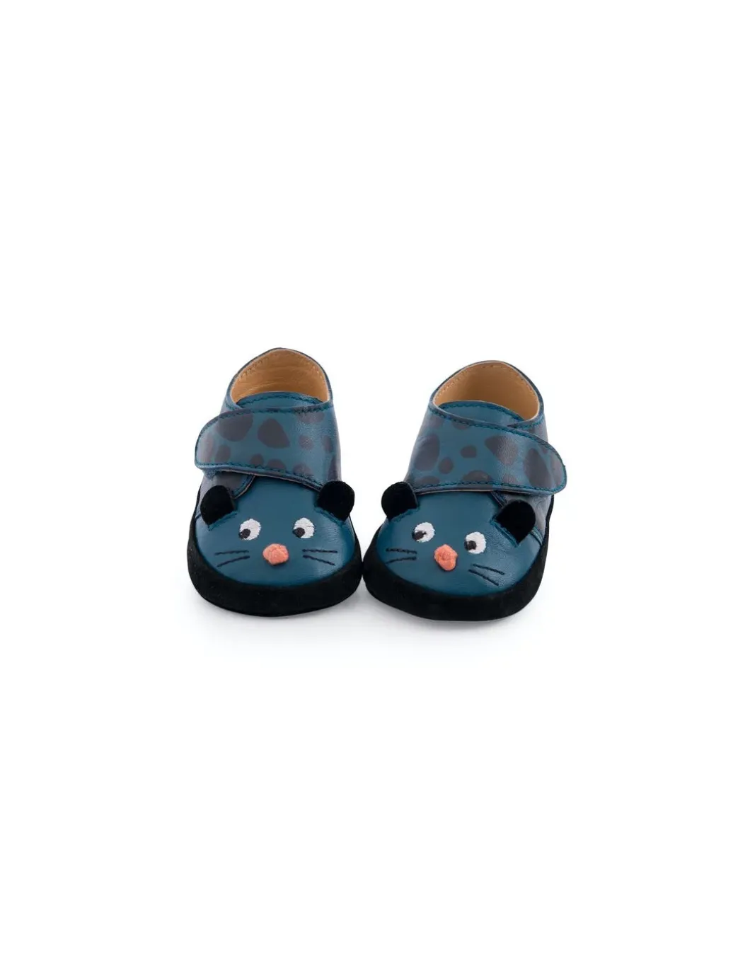 Chaussons cuir panthère bleu Dans la jungle 0/6 m - Moulin Roty