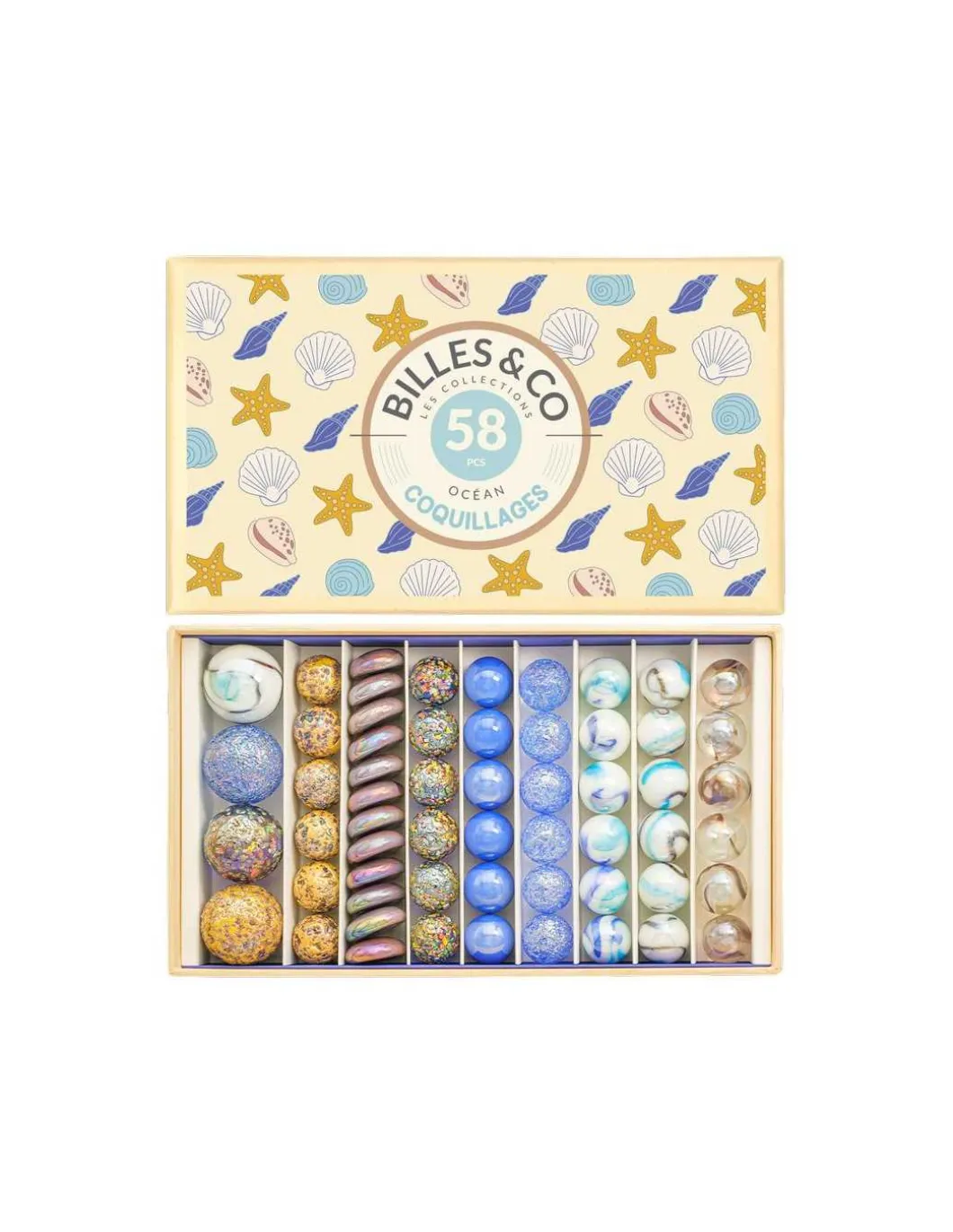 Coffret de 58 billes Coquillages - Billes & Co