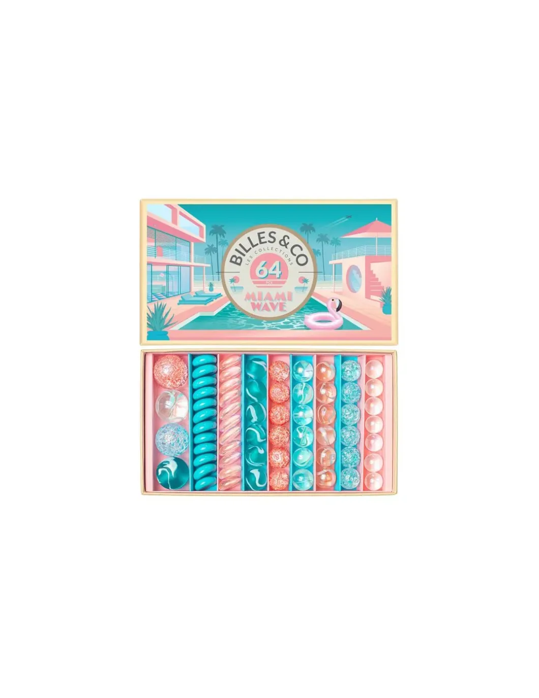 Coffret de 64 billes Miami Wave - Billes & Co