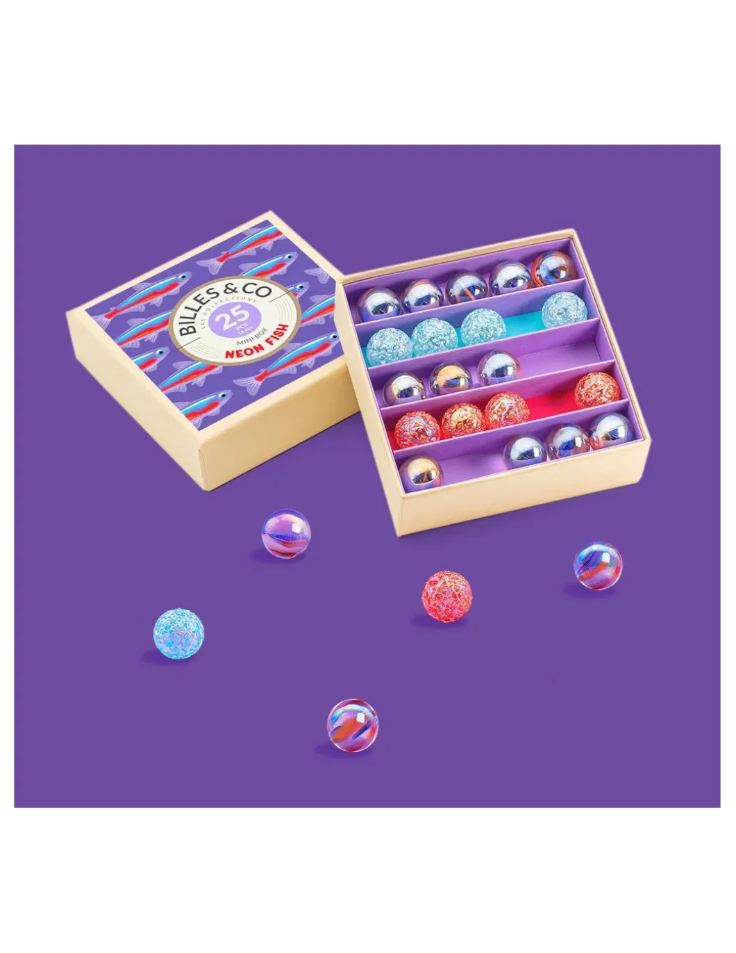 Coffret de 25 billes Neon Fish - Billes & Co