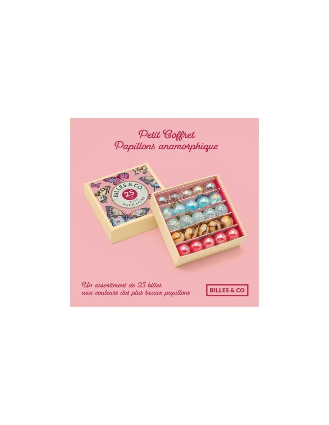 Coffret de 25 billes Papillons Anamorphique - Billes & Co
