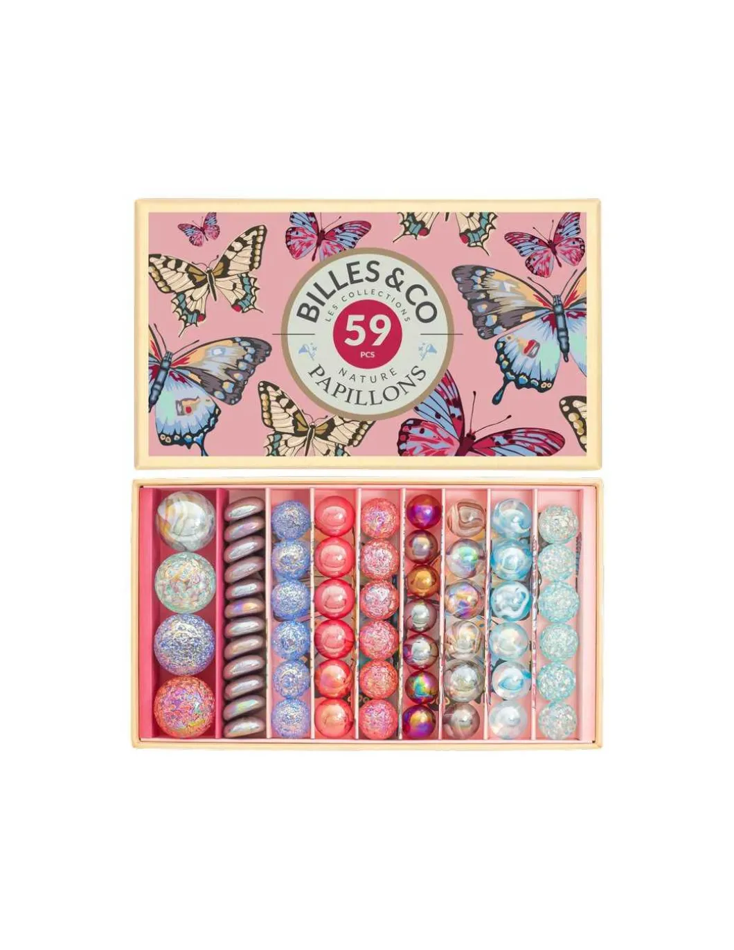 Coffret de 59 billes Papillons Anamorphique - Billes & Co