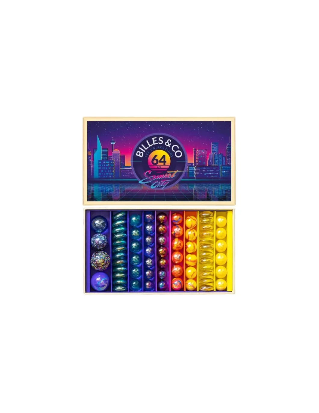 Coffret de 64 billes Sunset city - Billes & Co