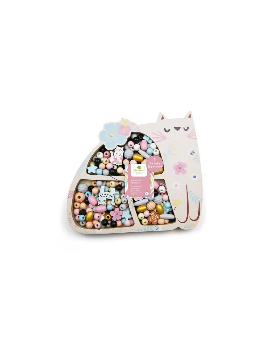 Coffret de perles en bois Chat - Sycomore
