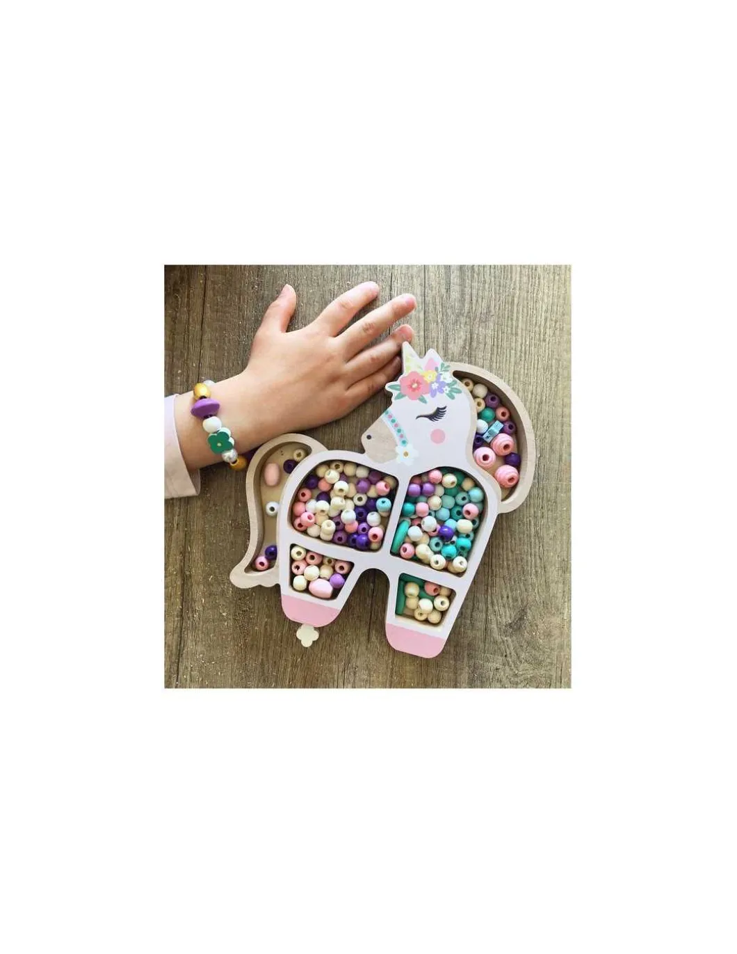 Coffret licorne perles en bois - Sycomore