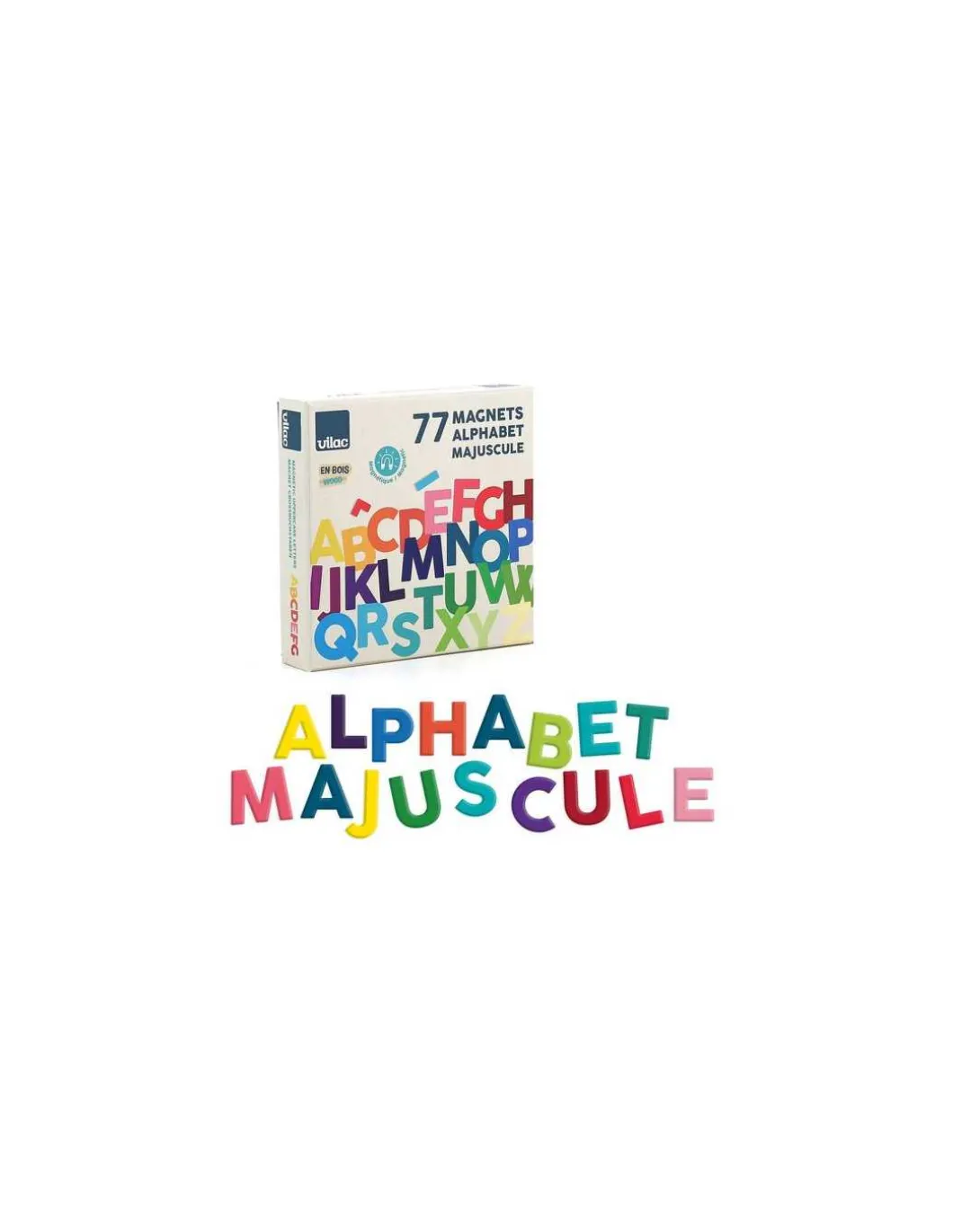 Magnets alphabet majuscules bois 77 pièces - Vilac