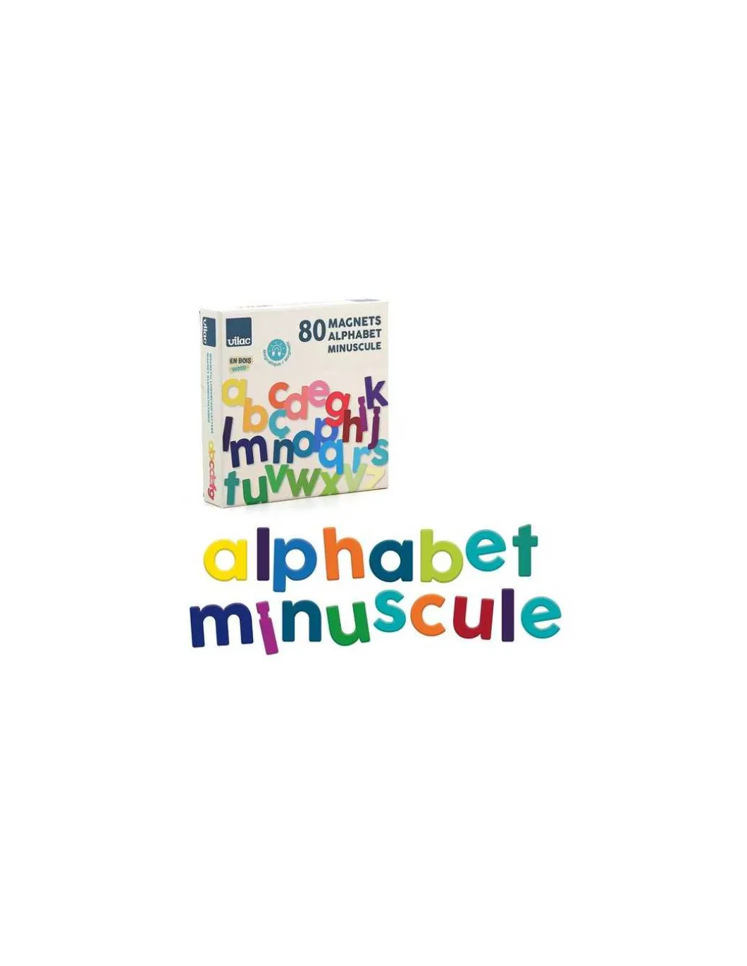 Magnets alphabet minuscules bois 80 pièces - Vilac