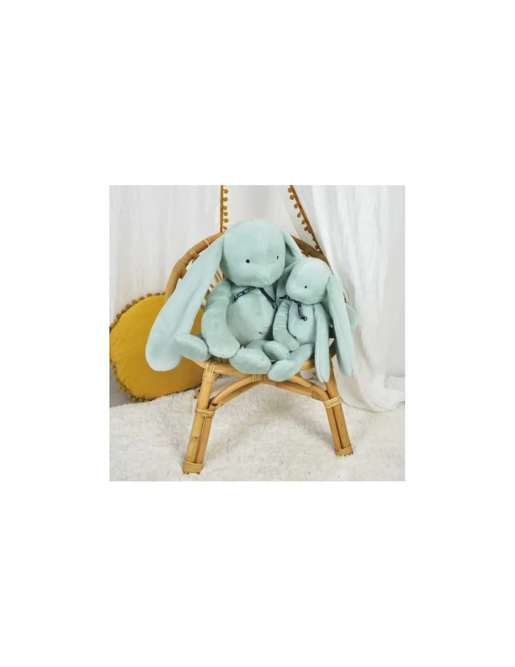 Peluche Lapin Méloé 37 cm vert sauge - Maïlou Tradition