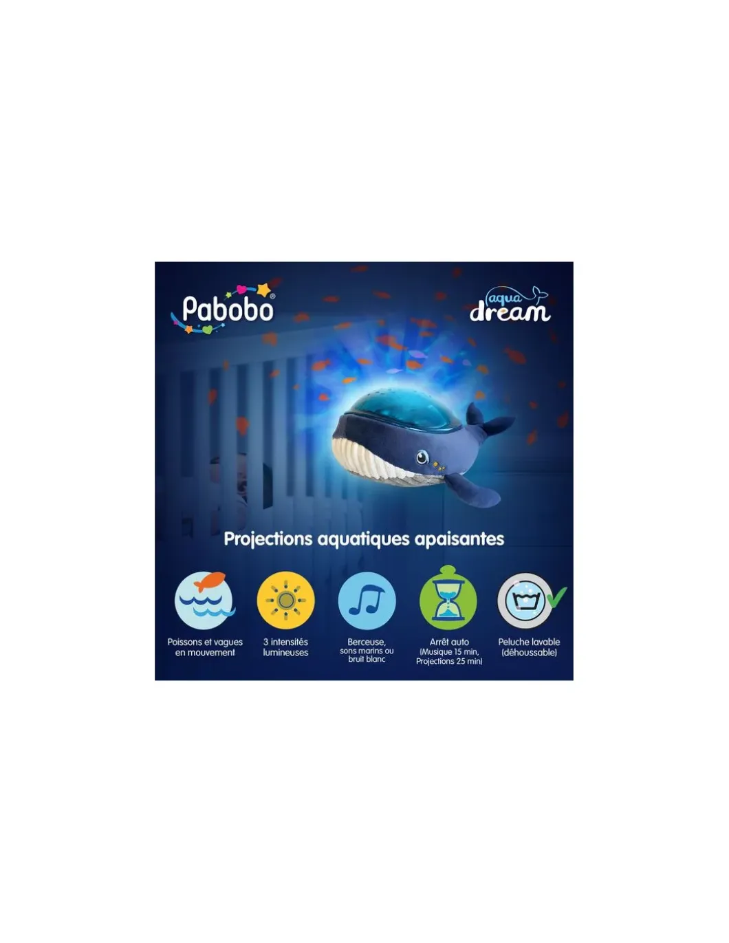 Peluche projecteur dynamique baleine Aqua Dream - Pabobo