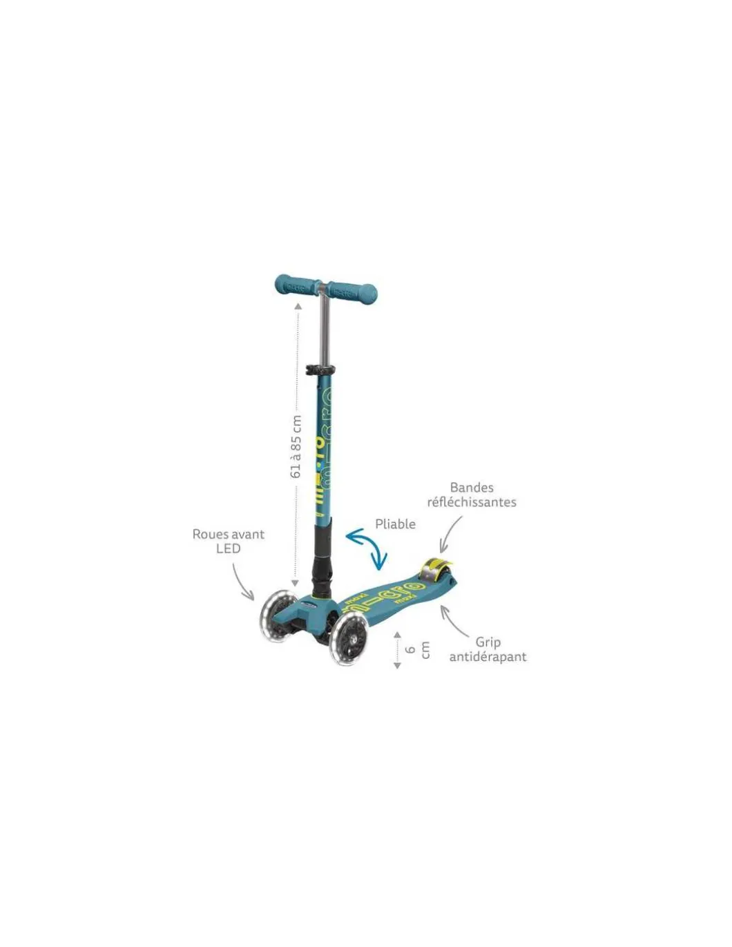 Trottinette Maxi Micro Deluxe Pliable LED Vert - Micro Mobility